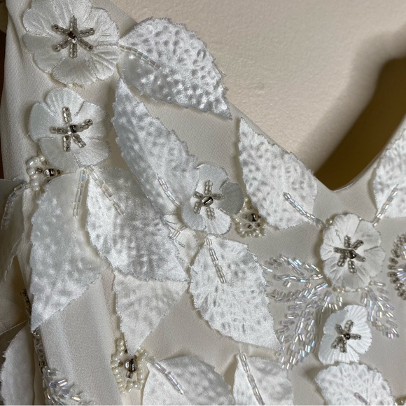 SOLD-VINTAGE XSCAPE BEADED FLORAL APPLIQUÉ FAIRY DRESS WITH SHARKBITE HEM - Picture 7 of 16